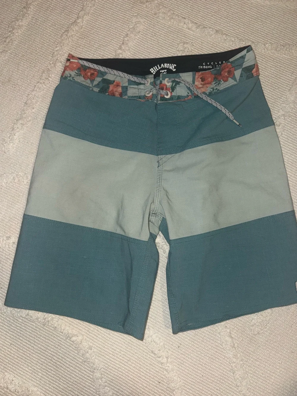 Billabong Teal and Light Teal Stripe Kids Swim Bermudas